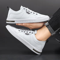 Men's Two-Tone Leather Sneaker Shoes Close Up