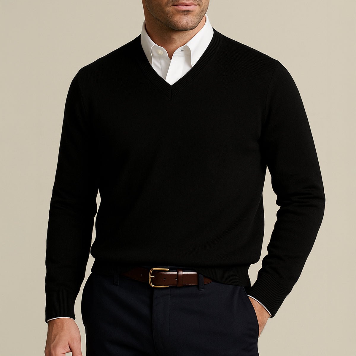 Men's V-Neck Wool Sweater | Slim Fit Knit Pullover Alternate