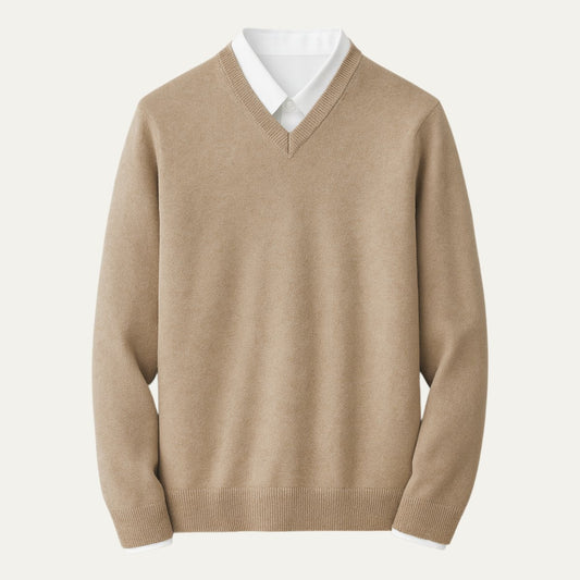 Men's V-Neck Wool Sweater | Slim Fit Knit Pullover Hero
