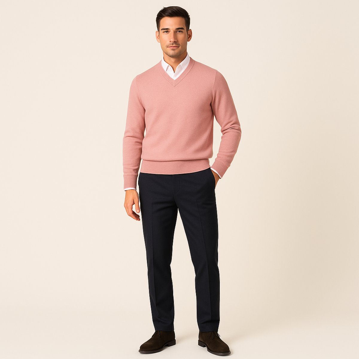 Men's V-Neck Wool Sweater | Slim Fit Knit Pullover Lifestyle
