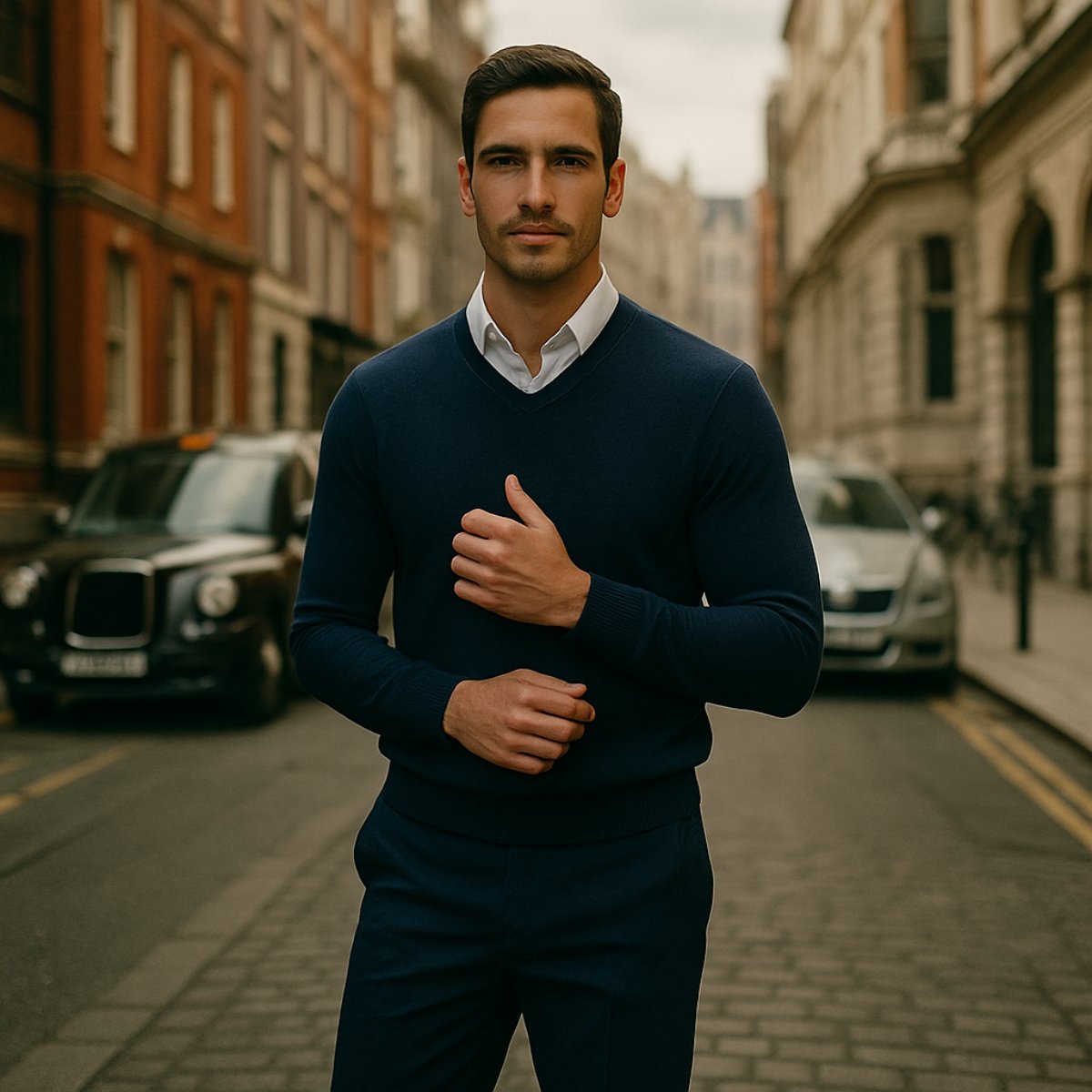 Men's V-Neck Wool Sweater | Slim Fit Knit Pullover View 13