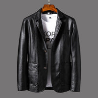 Men's Vegan Leather Blazer | Notched Lapel Tailored Fit Detail