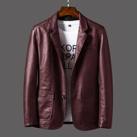 Men's Vegan Leather Blazer | Notched Lapel Tailored Fit Side