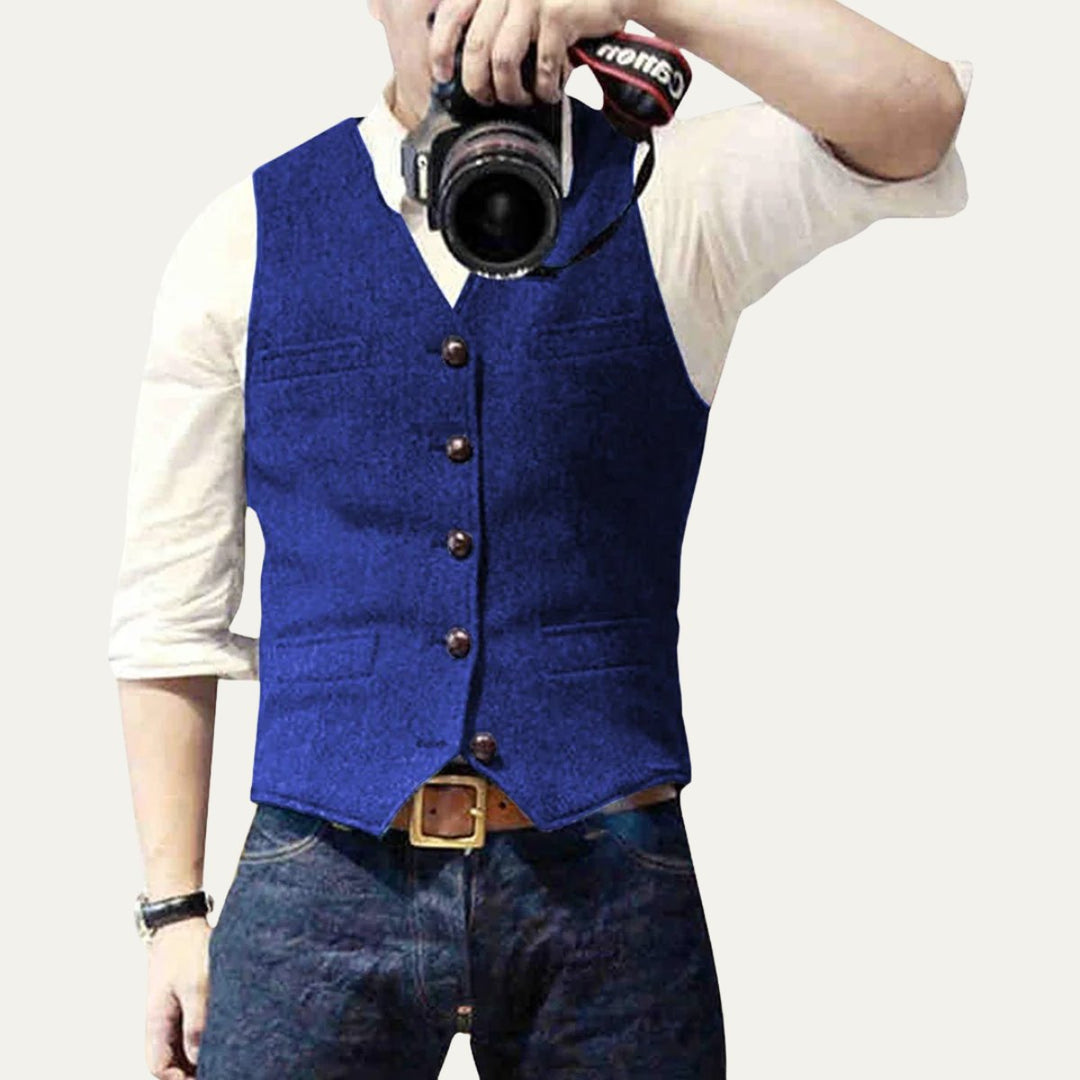 Men's Vintage Button-Up Vest | Notched Hem Tailored Angle