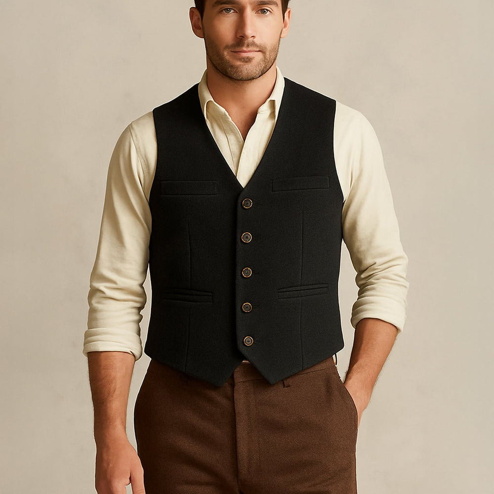 Men's Vintage Button-Up Vest | Notched Hem Tailored Front