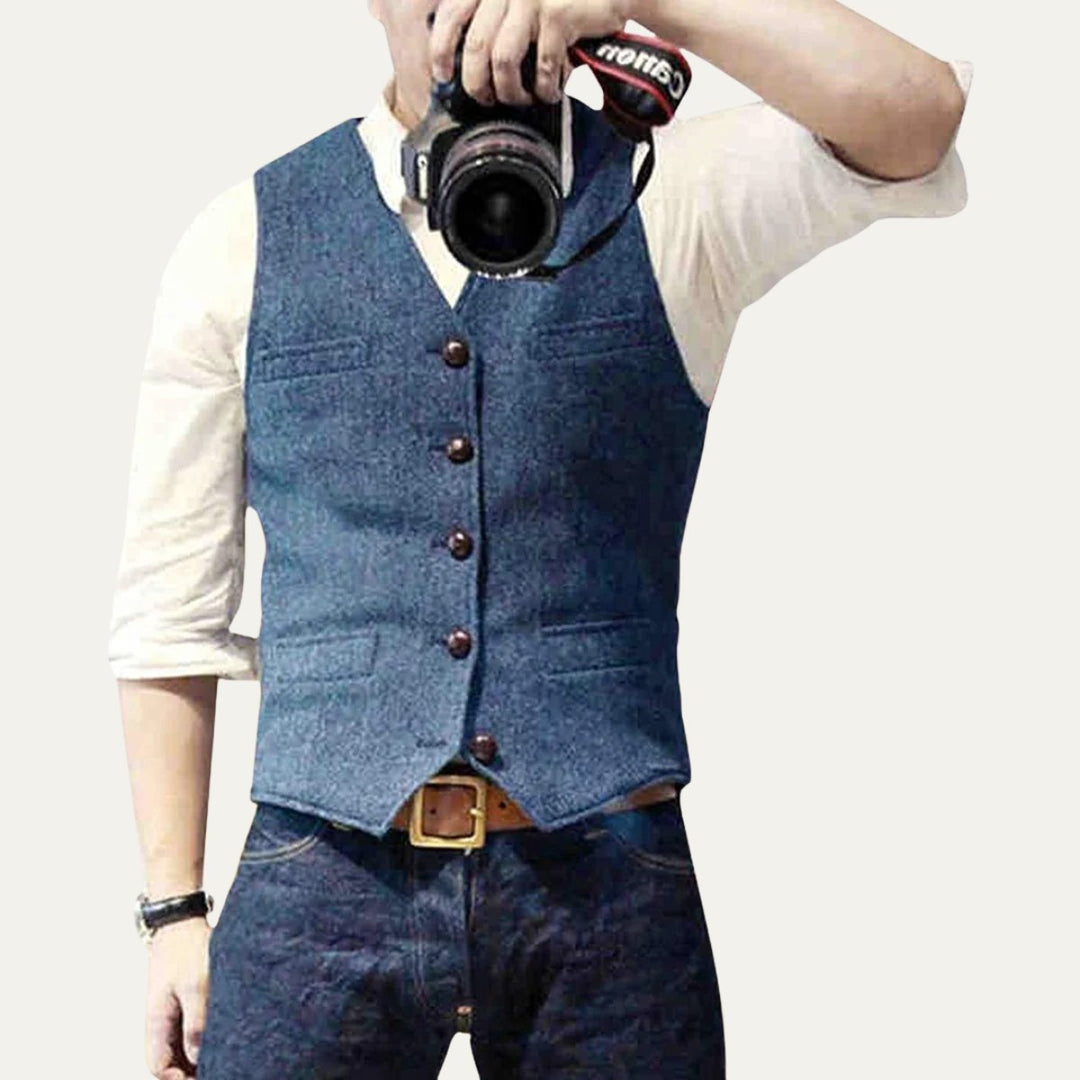 Men's Vintage Button-Up Vest | Notched Hem Tailored Full