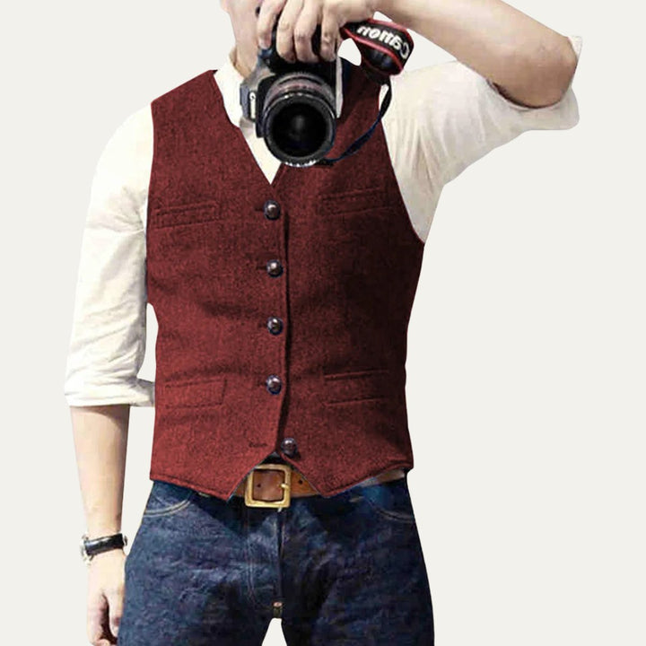 Men's Vintage Button-Up Vest | Notched Hem Tailored View 11