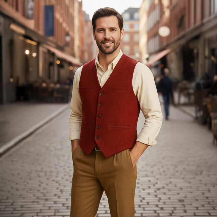 Men's Vintage Button-Up Vest | Notched Hem Tailored View 12