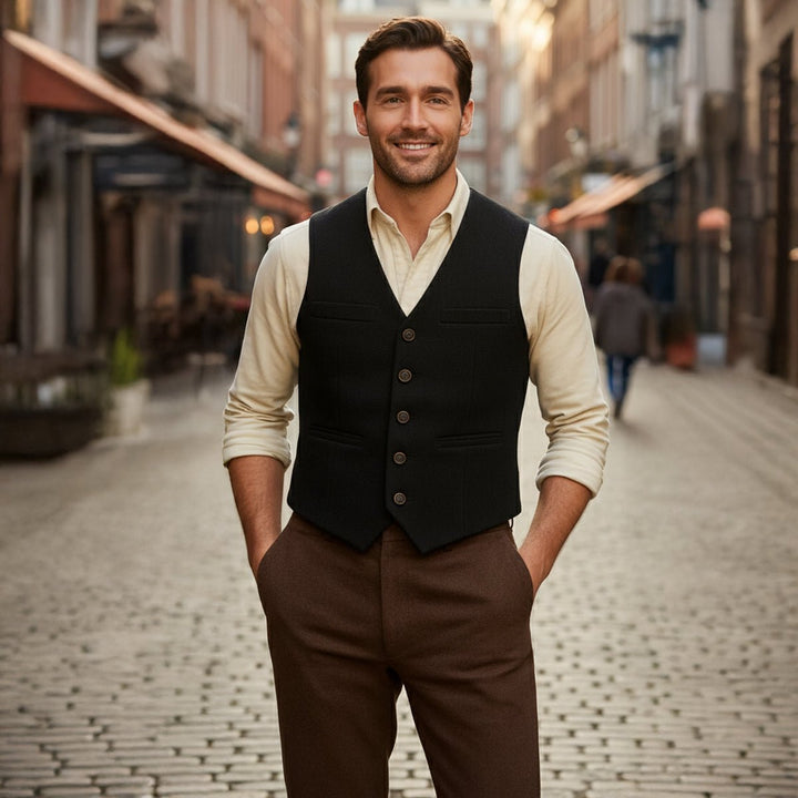 Men's Vintage Button-Up Vest | Notched Hem Tailored View 14