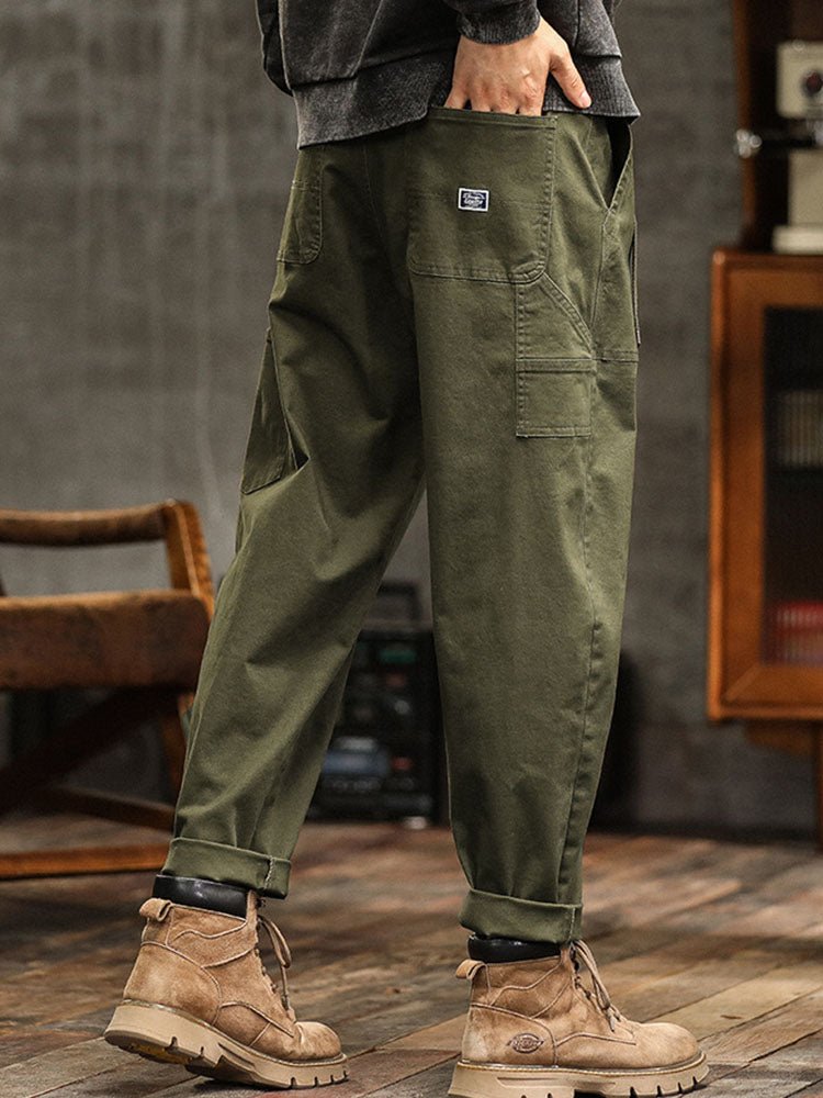 Men's Vintage Cargo Pants with Rolled Cuffs Back