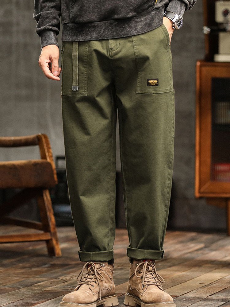 Men's Vintage Cargo Pants with Rolled Cuffs Close Up