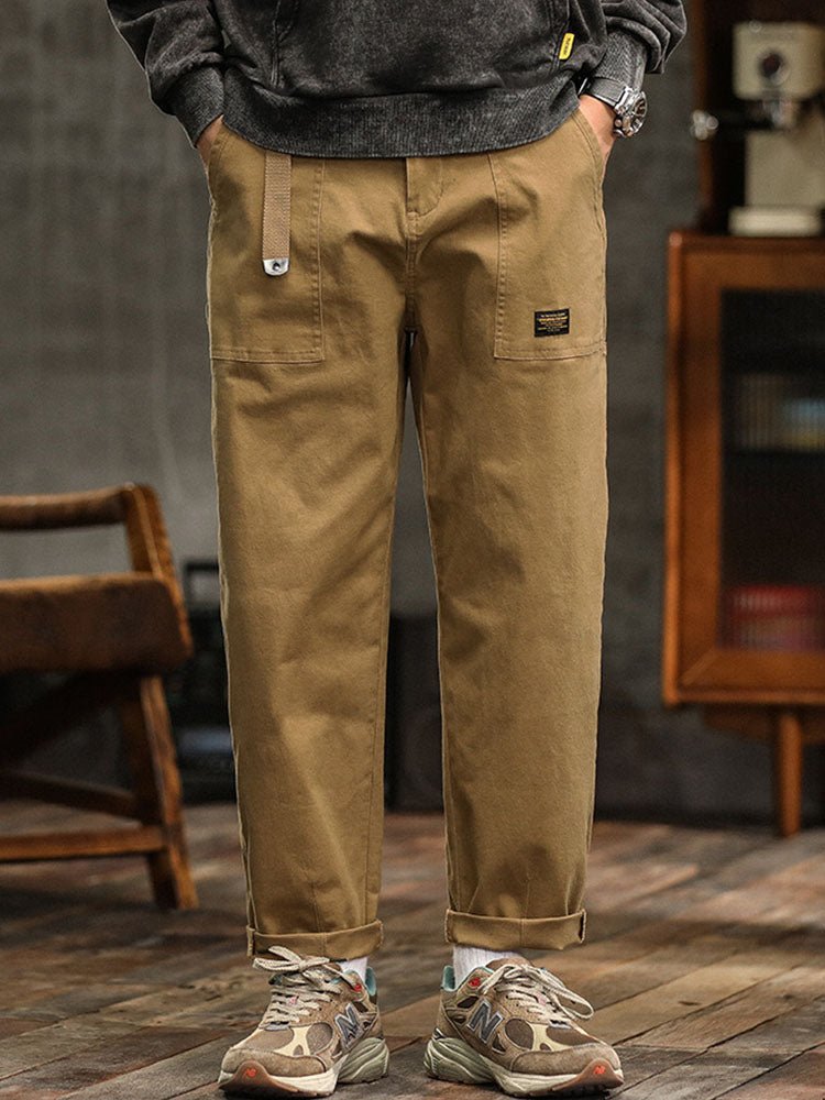 Men's Vintage Cargo Pants with Rolled Cuffs Front