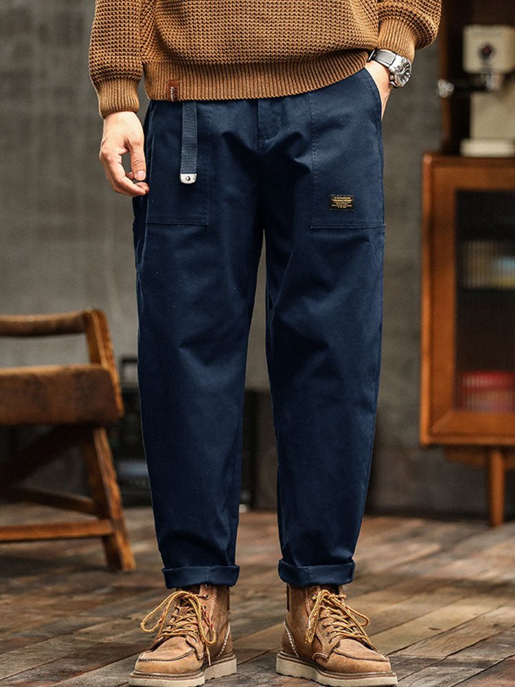 Men's Vintage Cargo Pants with Rolled Cuffs Side