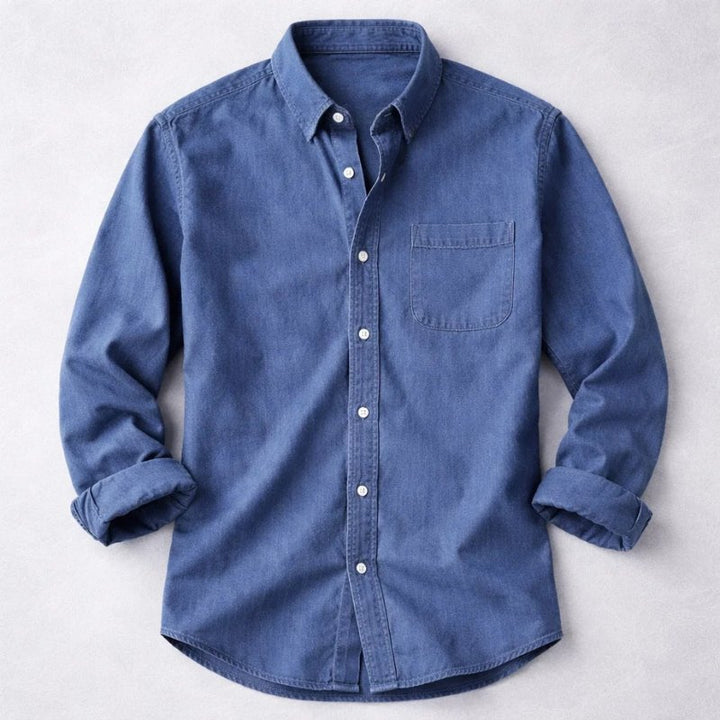 Men's Vintage Cotton Chambray Shirt Top Back