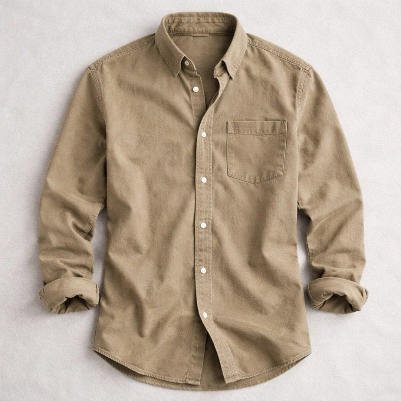 Men's Vintage Cotton Chambray Shirt Top Detail