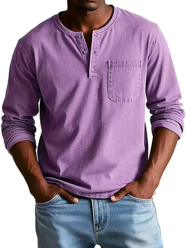 Men's Vintage Henley Shirt Top Close Up