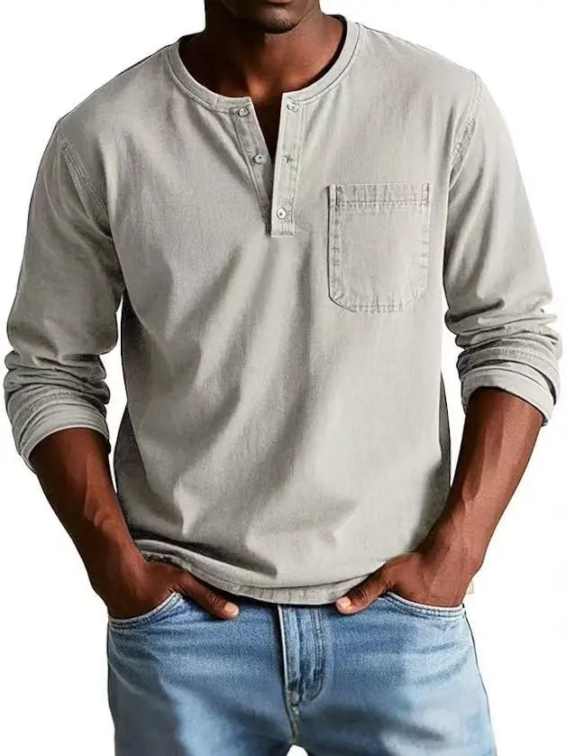 Men's Vintage Henley Shirt Top Detail