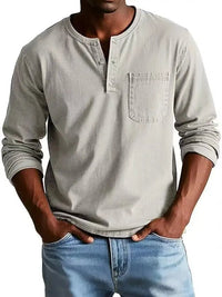 Men's Vintage Henley Shirt Top Detail