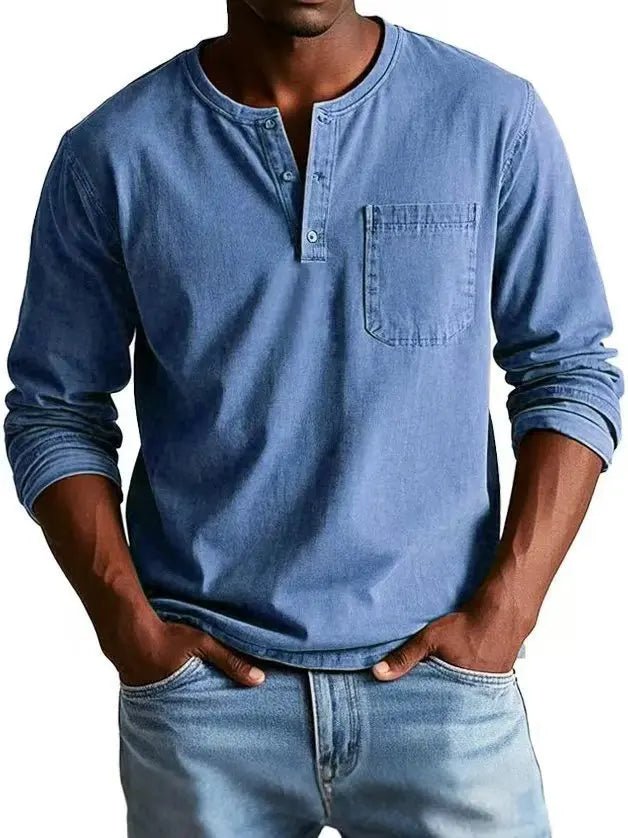 Men's Vintage Henley Shirt Top Front
