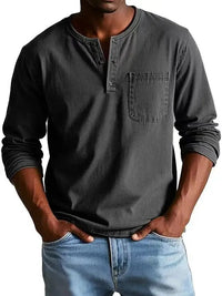 Men's Vintage Henley Shirt Top Side