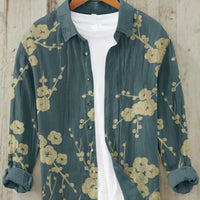 Men's Vintage Japanese Art Print Linen Shirt | Great Wave Side