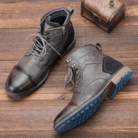 Men's Vintage Leather Ankle Boots | Cap Toe Classic Angle