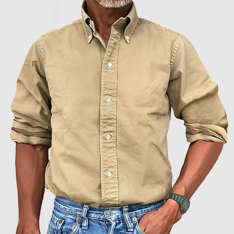 Men's Vintage Wash Cotton Button Down Shirt | Relaxed Fit Detail