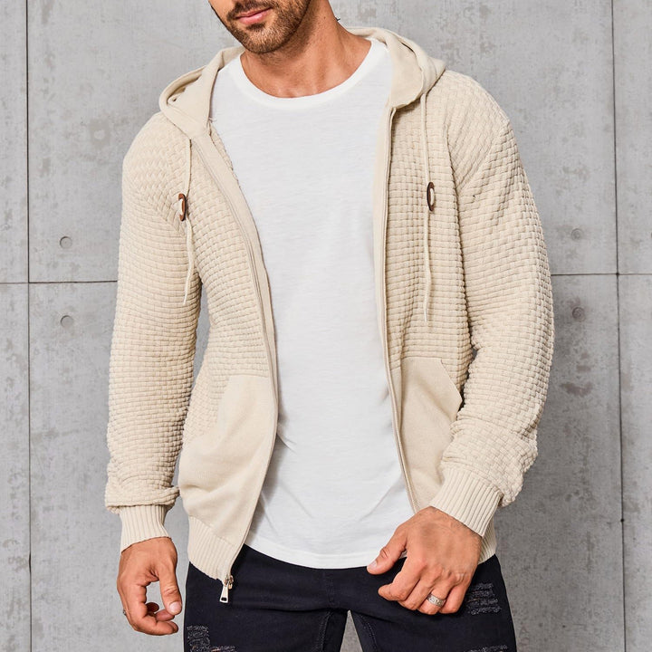 Men's Waffle Zip Up Knit Hoodie | Insulated Close Up