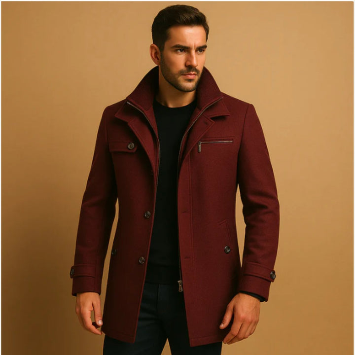 Men's Warm Adjustable Cuff Winter Coat | Bib Collar Close Up