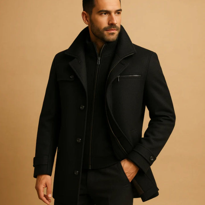 Men's Warm Adjustable Cuff Winter Coat | Bib Collar Front