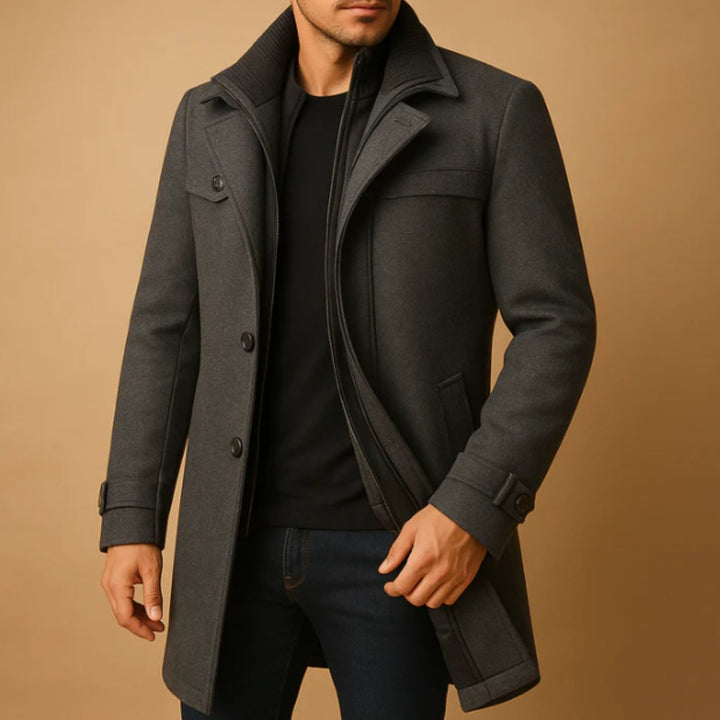 Men's Warm Adjustable Cuff Winter Coat | Bib Collar Side