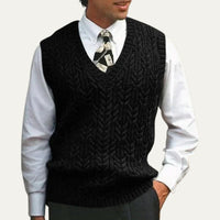 Men's Warm Cable Knitted V Neck Sweater Vest | Layering Detail