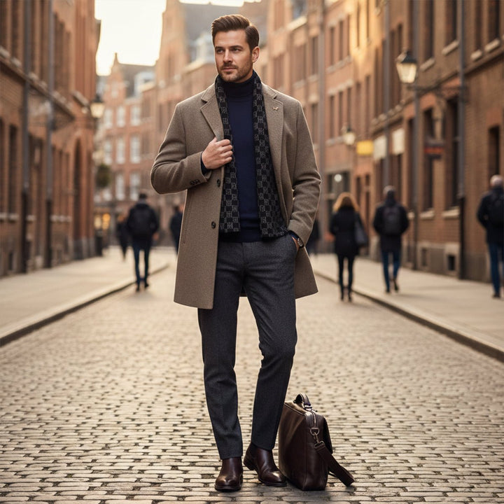 Men's Warm Fur Lined Coat | Scarf Collar Tailored Fit Alternate