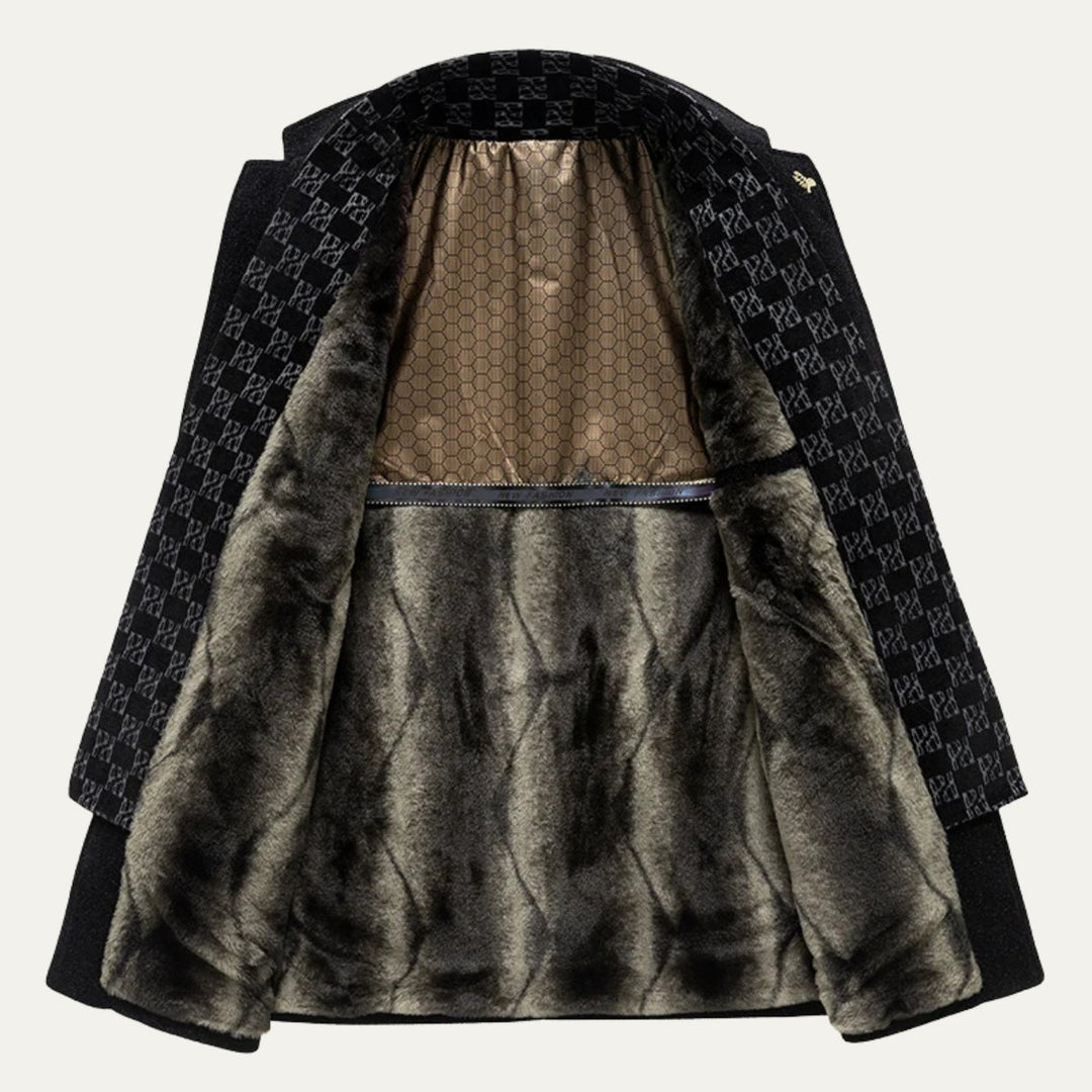 Men's Warm Fur Lined Coat | Scarf Collar Tailored Fit Detail