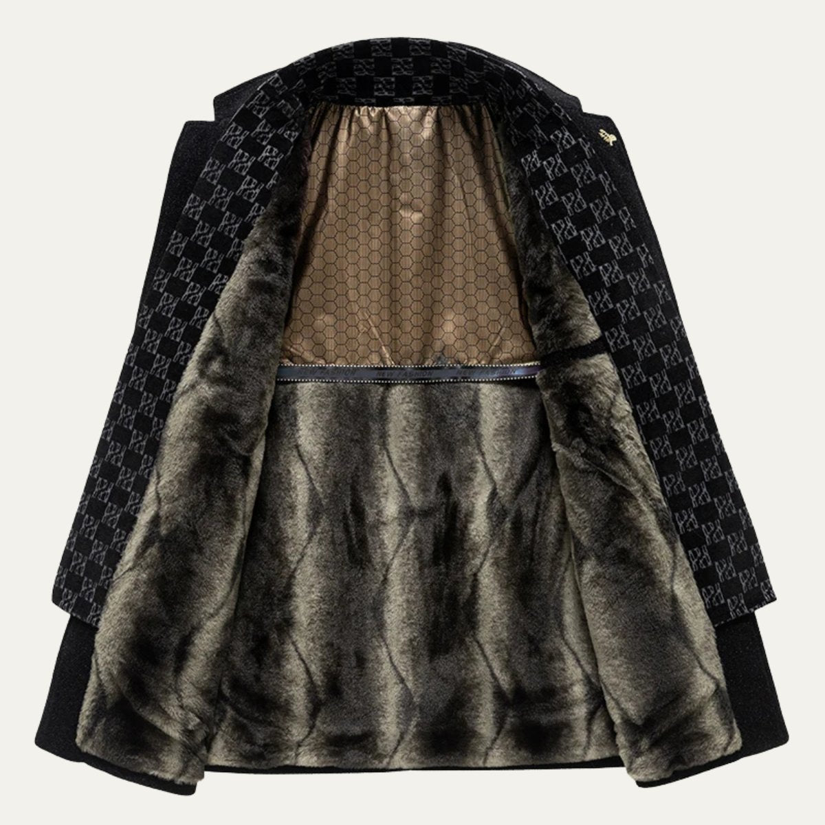 Men's Warm Fur Lined Coat | Scarf Collar Tailored Fit Detail