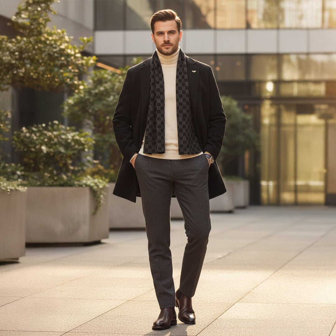 Men's Warm Fur Lined Coat | Scarf Collar Tailored Fit Full