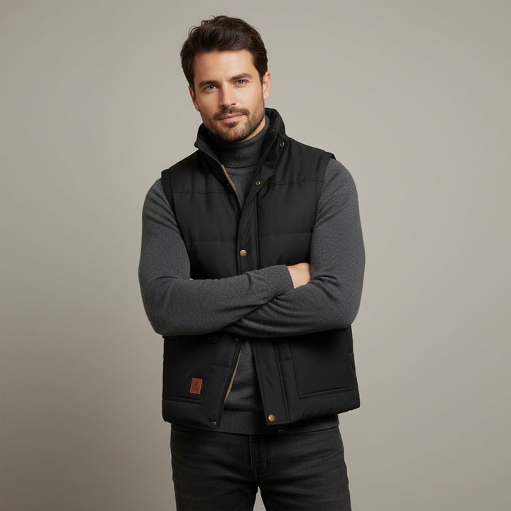 Men's Warm Modern Lined Winter Vest | Dual Cargo Pocket Angle