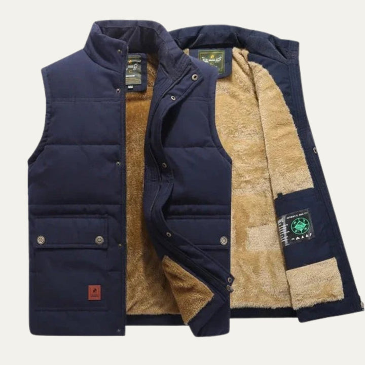 Men's Warm Modern Lined Winter Vest | Dual Cargo Pocket Close Up