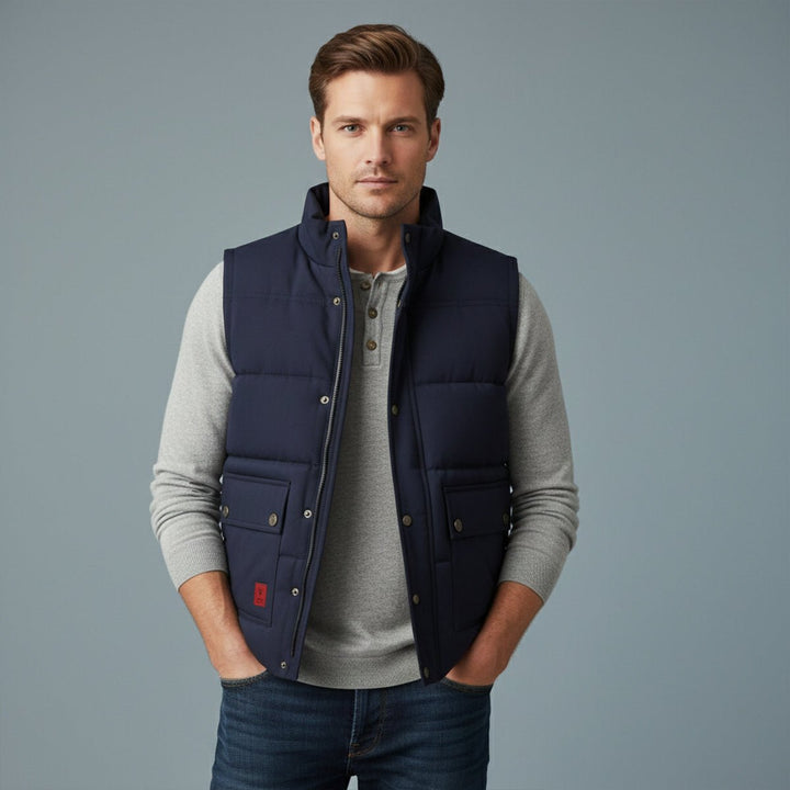 Men's Warm Modern Lined Winter Vest | Dual Cargo Pocket Front
