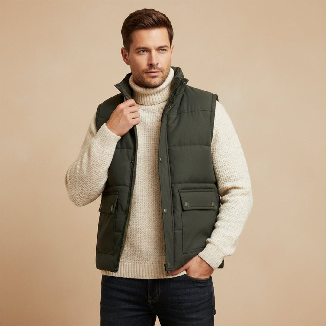 Men's Warm Modern Lined Winter Vest | Dual Cargo Pocket View 12