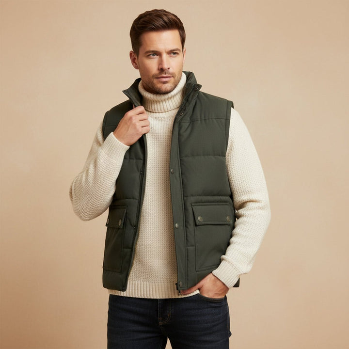 Men's Warm Modern Lined Winter Vest | Dual Cargo Pocket View 12