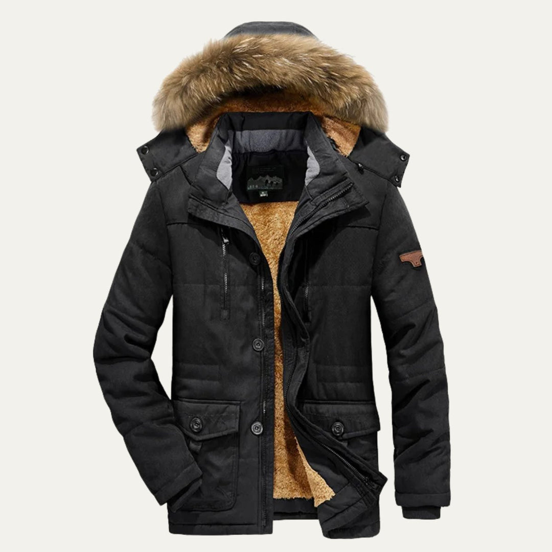 Men's Warm Winter Parka Jacket | Detachable Fur Hood Lined Back