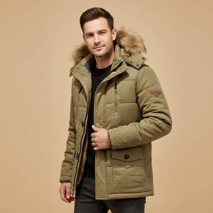 Men's Warm Winter Parka Jacket | Detachable Fur Hood Lined Front