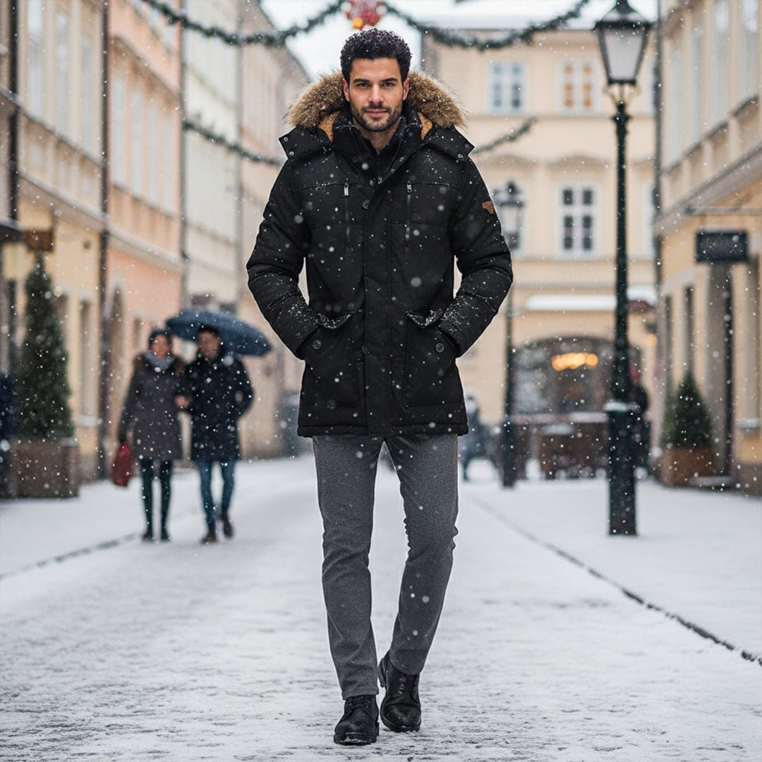 Men's Warm Winter Parka Jacket | Detachable Fur Hood Lined View 11