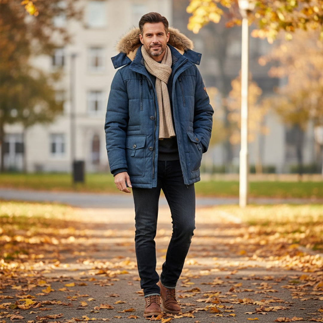 Men's Warm Winter Parka Jacket | Detachable Fur Hood Lined View 12