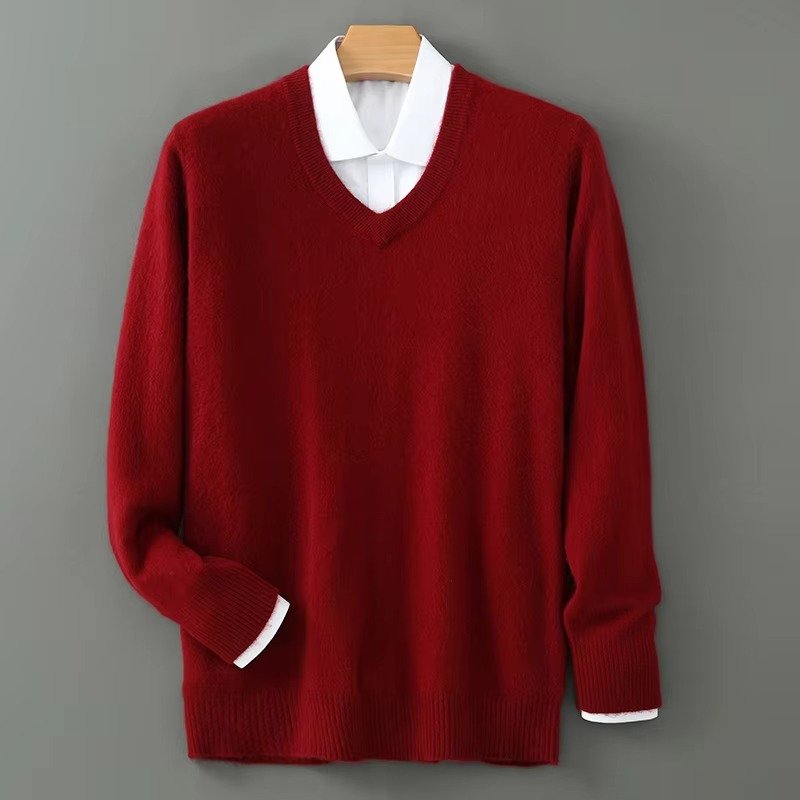 Men's Warm Wool Blend V Neck Knitted Pullover | Loose Fit Alternate