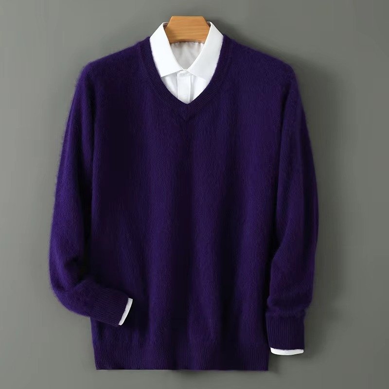 Men's Warm Wool Blend V Neck Knitted Pullover | Loose Fit Angle