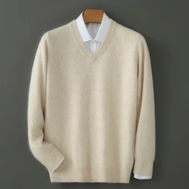Men's Warm Wool Blend V Neck Knitted Pullover | Loose Fit Back