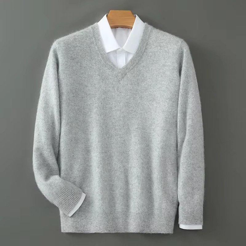 Men's Warm Wool Blend V Neck Knitted Pullover | Loose Fit Full
