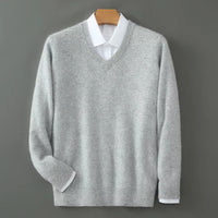 Men's Warm Wool Blend V Neck Knitted Pullover | Loose Fit Full